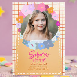 Färgglad Blomfoto Födelsedagsflicka Inbjudan