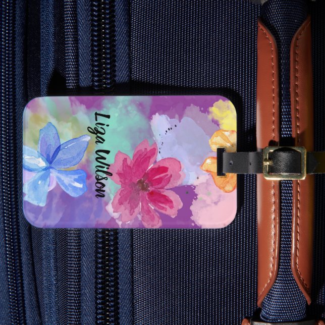 Färgglad blomkonst ditt namn bagagebricka (Framsida Insitu 4)