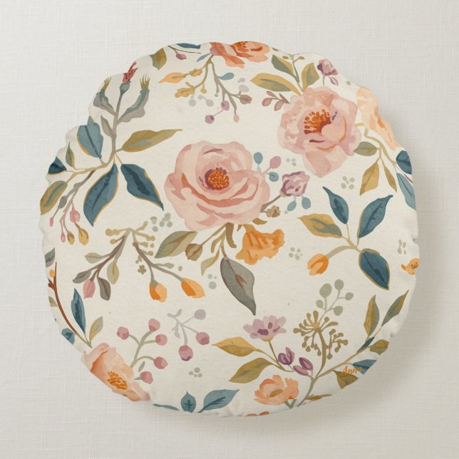 Färgglad Blomma Form Kast Kudd Fodral Rund Kudde (Framsidan)