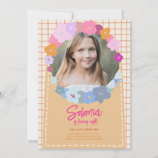 Färgglad Blomma Foto Födelsedagsflicka Inbjudan