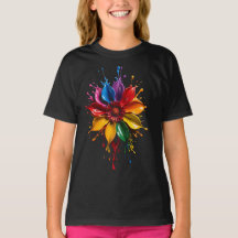 Färgglad blomma T-shirt | Livfull blomkonst D