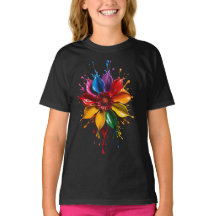 Färgglad blomma T-shirt | Livfull blomkonst D