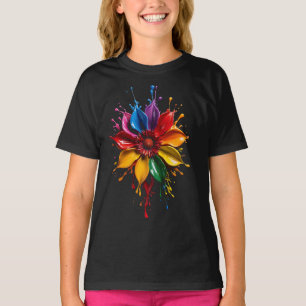 Färgglad blomma T-shirt Livfull blomkonst D