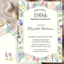 Färgglad Blommig 100-års Födelsedagsinbjudan