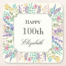 Färgglad Blommig 100-årsdag Pappers Coaster