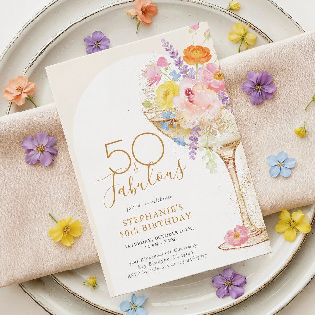 Färgglad Blommig 50-års Födelsedagsinbjudan Inbjudningar (Skapare uppladdad)