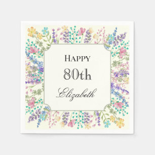 Färgglad Blommig 80-års Födelsedagsservett Pappersservett