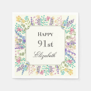 Färgglad Blommig 91-års Födelsedagsservett Pappersservett