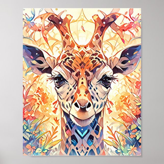 Färgglad Blommig Abstrakt Giraff Konst Poster (Framsidan)