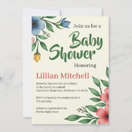 Färgglad Blommig Akvarell Baby Shower Inbjudan