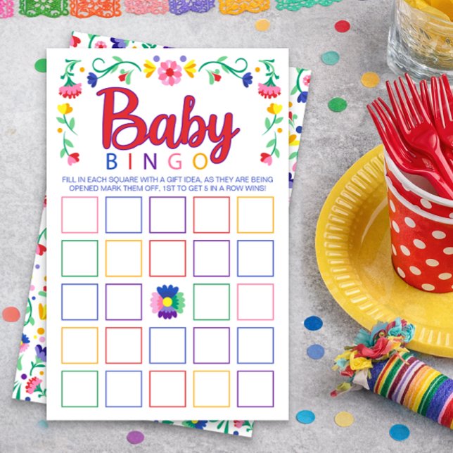 Färgglad Blommig Baby Bingospel för Bröllopsfest (Baby Bingo Game Cards)