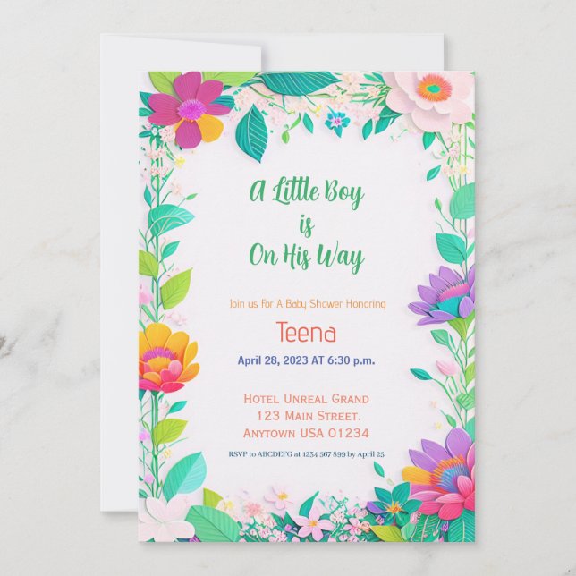 Färgglad Blommig Baby Shower Inbjudan (Framsida)