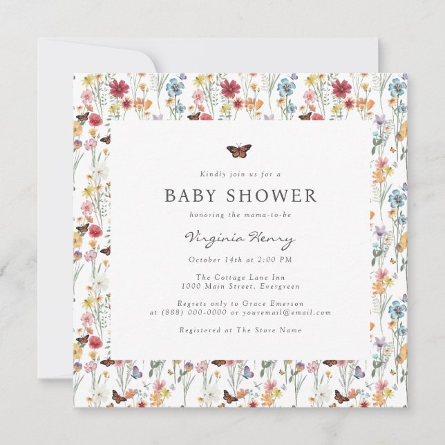 Färgglad Blommig Bebis Shower Inbjudningar (Framsida)