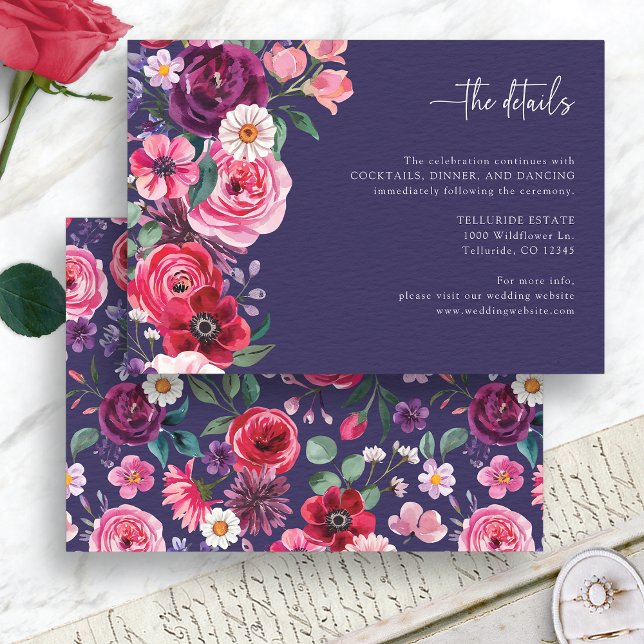 Färgglad Blommig Bröllop Tilläggskort (Colorful Navy Blue Floral Wedding Enclosure Card by Painted Paperie
)