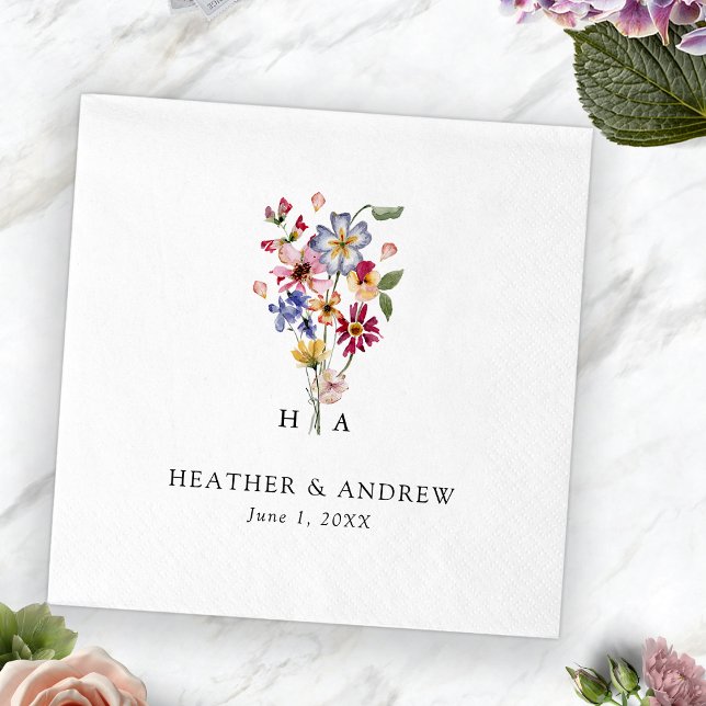 Färgglad Blommig Bröllops Pappersservett (Colorful Floral Wedding Paper Napkin by Painted Paperie
)