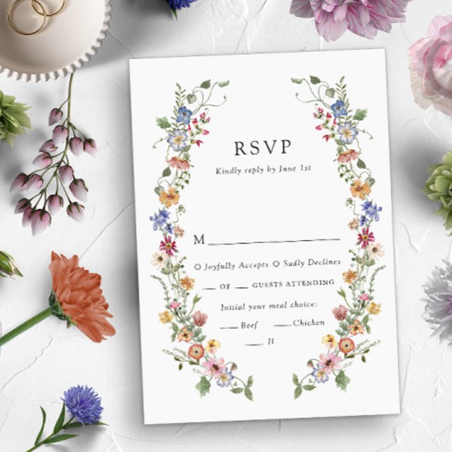 Färgglad Blommig Bröllops-Svarskort OSA Kort (Colorful Wildflower Wedding Invitation and Gifts Collection by Painted Paperie
)