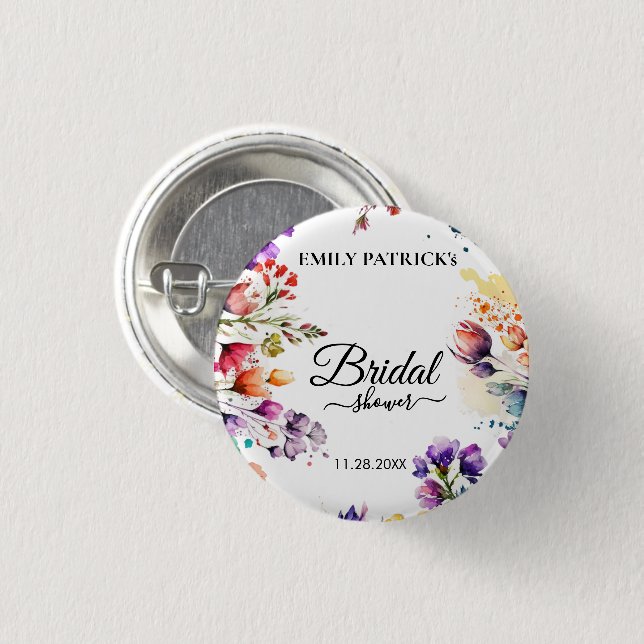 Färgglad Blommig Bröllopsdusch Knapp (Framsida & baksida)