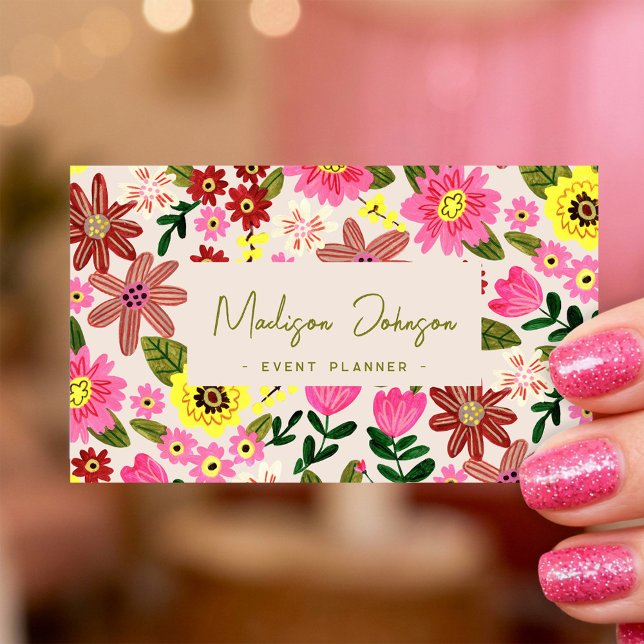 Färgglad Blommig Evenemangsplanerare Affärs-kort D Visitkort (Colorful Floral Event Planner Business Card Design)
