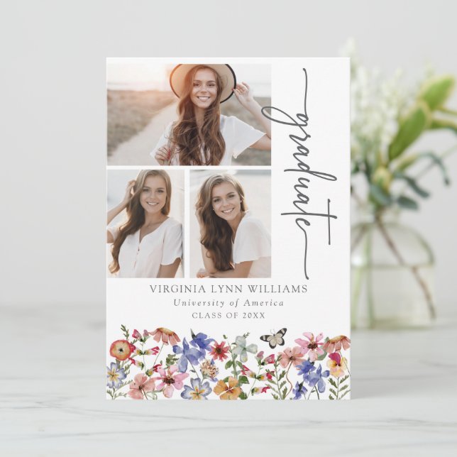 Färgglad Blommig Foto Examenstillkännagivande Meddelande (Stående Fram)