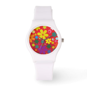 Färgglad Blommig Kraft Röd Armbandsur