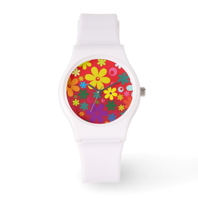 Färgglad Blommig Kraft Röd Armbandsur (Framsida)