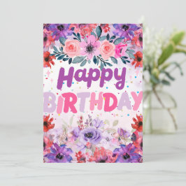 Färgglad Blommig Lila, Rosa, Lavendel, Ros Julkort
