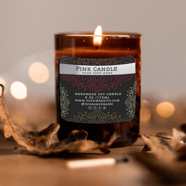 Färgglad Blommig Mandala Ornament Ljus Etikett (#zazzlemade 3CANDLELABEL #MANDALA #ARABIC #mandalayogainstructor #elegantfloralbeautysalon)