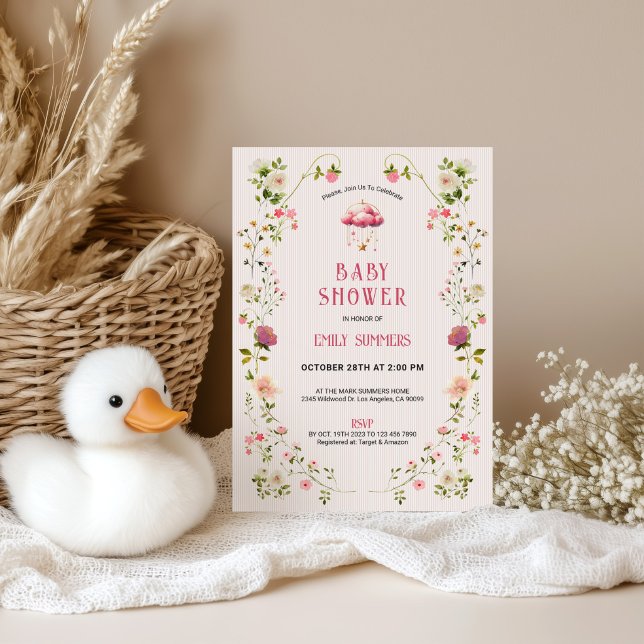Färgglad Blommig Ram Baby Shower Inbjudan (Skapare uppladdad)