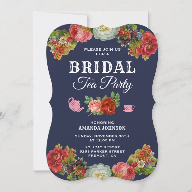 Färgglad Blommig Tea Party Bröllopsfest Inbjudan (Framsida)