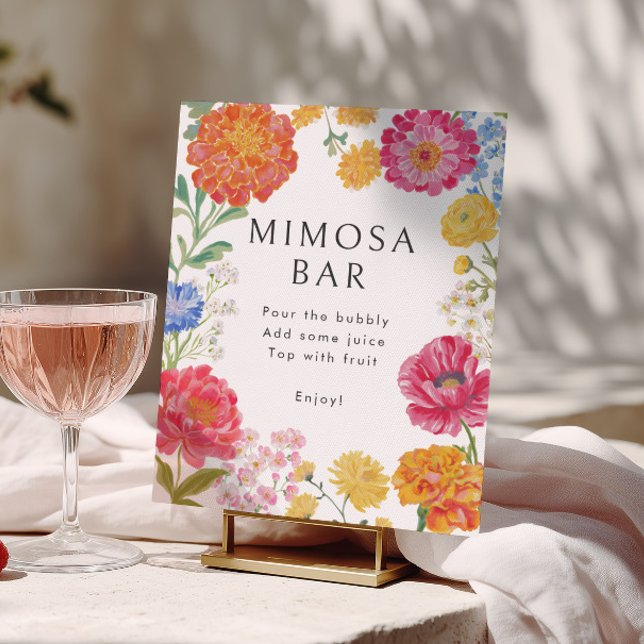 Färgglad Blommig Trädgård Bröllopsdusch Mimosa Bar Poster (Skapare uppladdad)