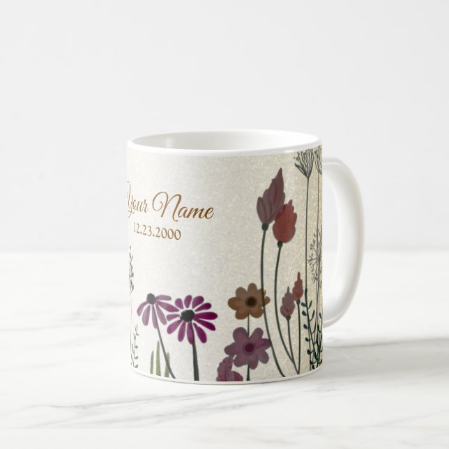 Färgglad Blommig Trädgård Guld Glitter Bröllopsfes Kaffemugg (Framsida höger)