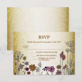 Färgglad Blommig Trädgård Guld Glitter Bröllopsfes OSA Kort