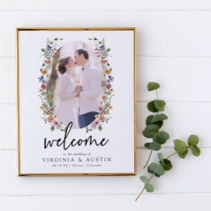 Färgglad Blommig Välkomst- Bröllopsaffisch Poster