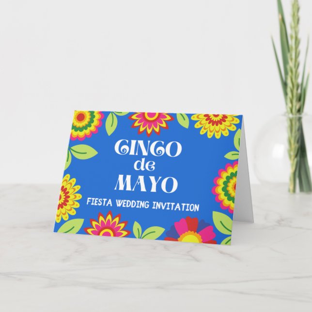 Färgglad blomster mexikansk fiesta virtuell bröllo inbjudan (Framsida)