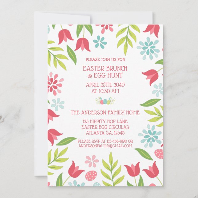 Färgglad blomster påsk brunch jakt  inbjudningar (Framsida)