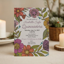 Färgglad blomster-quinceañera i livlig folkkonst