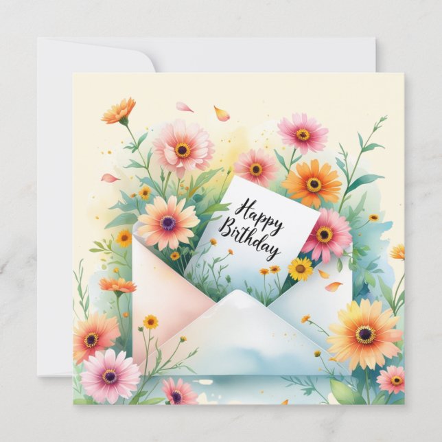 Färgglad blomsterfödelsedags kort. julkort (Framsida)