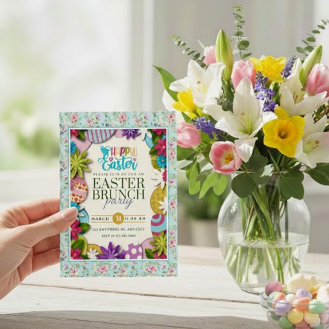 Färgglad blomsterformad påskäggsjakt 3D papperskli Inbjudningar (Skapare uppladdad)