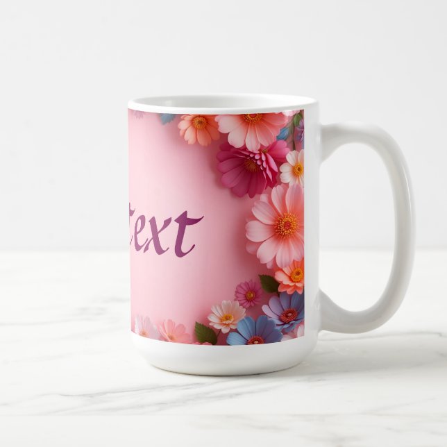 Färgglad blomsterkant på ljusrosa bakgrund kaffemugg (Höger)