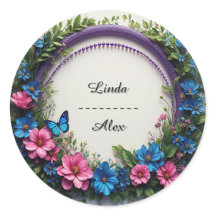 Färgglad blomsterkrans för bröllop med fjärilar