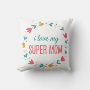 Färgglad blomsterkrans Jag älskar min super mamma Kudde