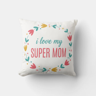 Färgglad blomsterkrans Jag älskar min super mamma Kudde