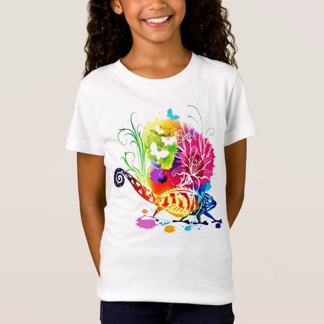Färgglad blomsterödla t shirt (Framsida)
