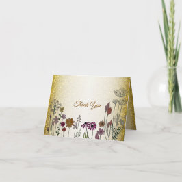 Färgglad blomsterträdgård Guld Glitter Bröllop Tack Kort