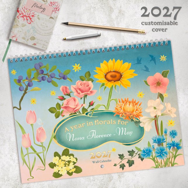 Färgglad blomväggkalender 2027, Art Nouveau Kalender (Skapare uppladdad)