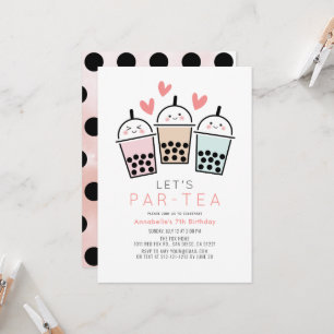 Färgglad Boba Bubble Tea Flicka Födelsedagsfest Inbjudningar