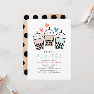 Färgglad Boba Bubble Tea Födelsedagsfest 1 år Inbjudningar