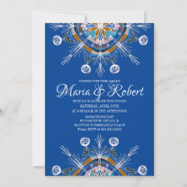 Färgglad bohemisk mandala blå boho bröllop inbjudningar