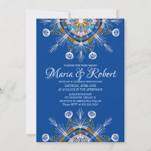 Färgglad bohemisk mandala blå boho bröllop inbjudningar