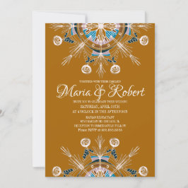 Färgglad bohemisk mandala senap boho bröllop inbjudningar